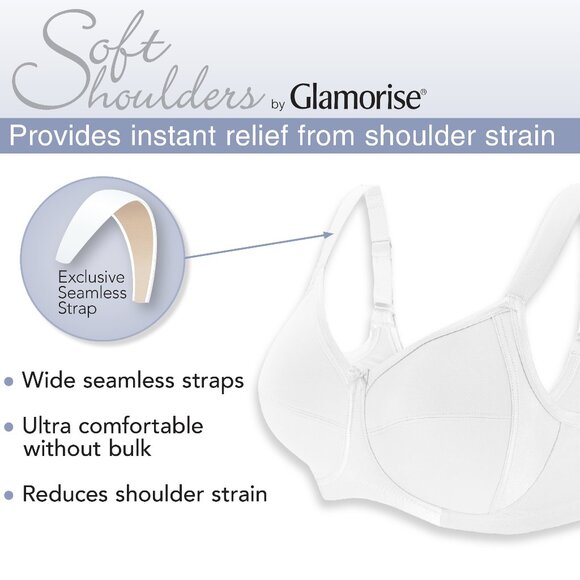 Glamorise 42C Bra ~Seamless-X-WIDE-Straps~ (Side Support Too!) 35% Cotton Purple - Picture 5 of 15